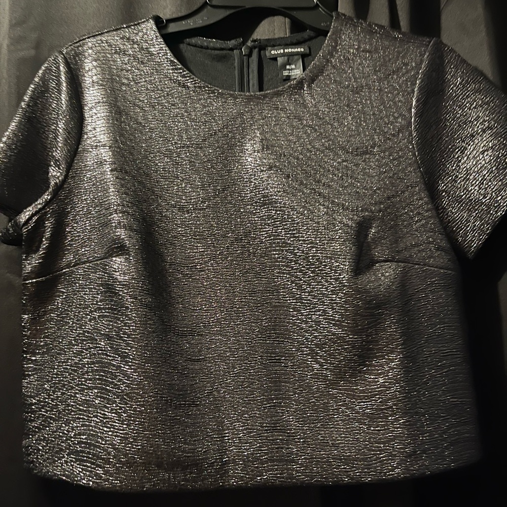 Club Monaco Gunmetal Metallic Foil Crop Top
